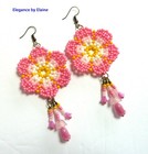 Pink Flower Earrings Handwoven Handbeaded Statement Spring Summer Think Pink — photo 3