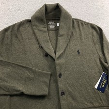Polo Ralph Lauren Luxury Jersey Shawl Collar Cardigan Men Small Olive Green Loop