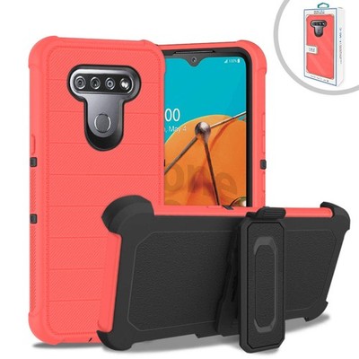 Reiko LG K51 3-in-1 Hybrid Heavy Duty Holster Combo Case in Pink