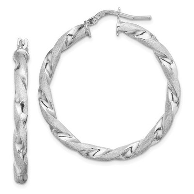Sterling Silver RH-Plated Satin Polished Twisted 3x35mm Hoop Earrings Womens