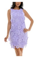 Nina Leonard Women's 3D Floral Embroidered Crochet Dress Lavender