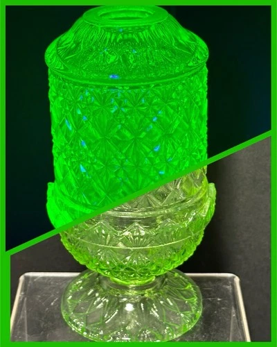 Uranium Glass Fine Cut Fairy Lamp Glows Green Great Gift