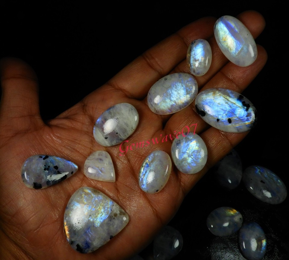Lot De 7 Pierres Précieuses Cabochon – Pierre De Lune Arc-en-ciel Naturelle (40,15 Carats)