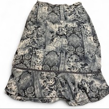 Sag Harbor Midi Skirt 16 Floral Nature Print Ruffle Satin Lined Black Gray Blue