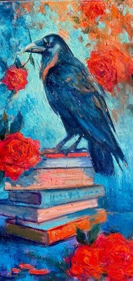 Raven Magic art, Novels art Original Oil Painting, impressionist  Art, magic art