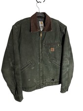 VTG Carhartt J97 MOS Blanket Lined Moss Green Detroit Jacket Medium Distressed
