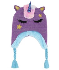 Kids Girls Winter Unicorn Beanie Hat Shining Glitter Medium-Large, Purple