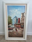 Vintage Original Oil Painting Paris St Scene Moulin Rouge Signed Burnett