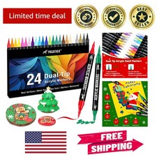 24-Color Acrylic Paint Markers - Dual Tip Fine and Brush Pens for All Surfaces
