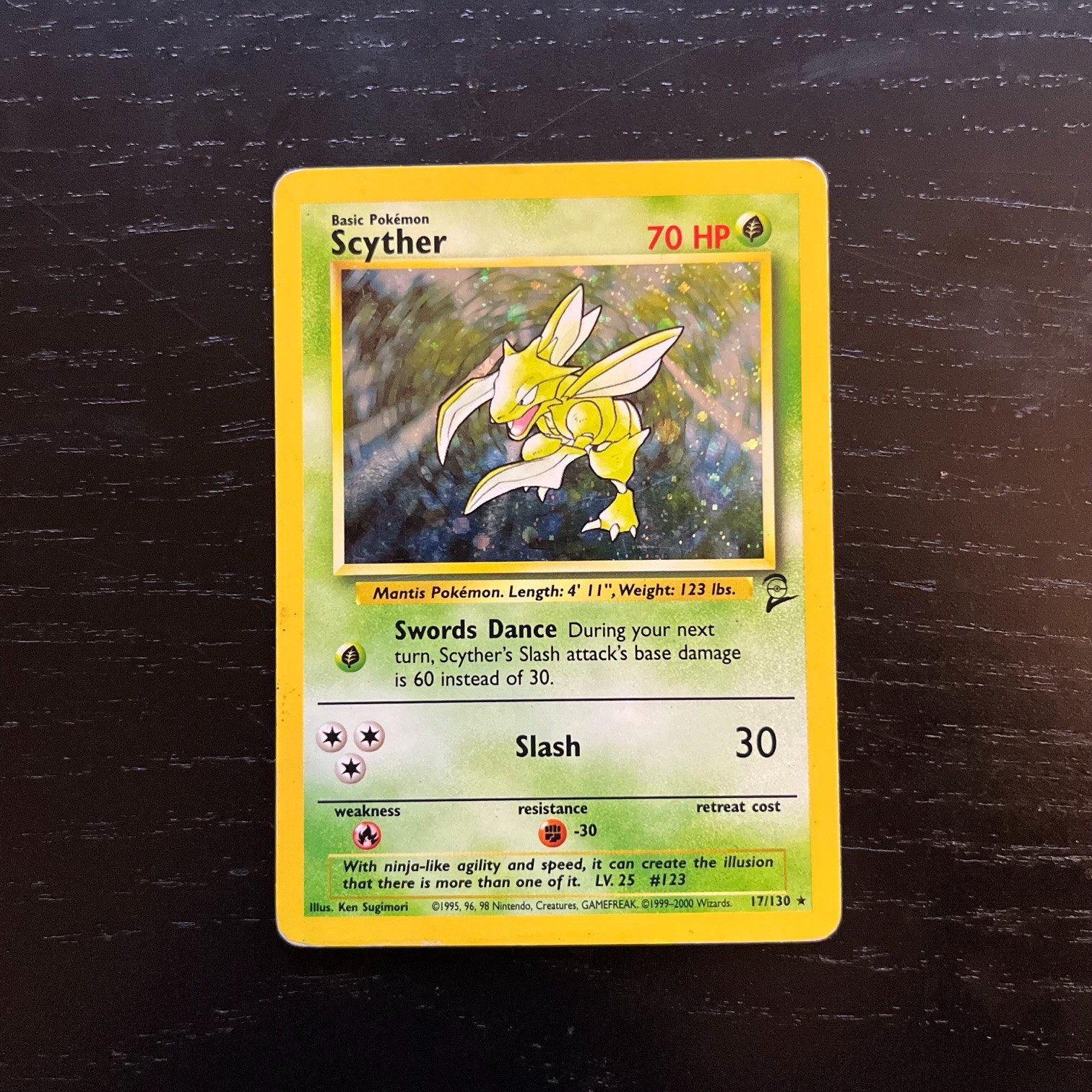 Pokemon Scyther Holo Rare 17/130 Base Set 2 LP Excellent Condition
