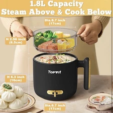 Topwit Hot Pot Electric with Steamer, 1.8L Ramen Cooker, Portable Electric Pot f