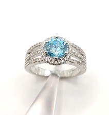 Sky Blue Topaz Zircon Halo 925 Sterling Silver Promise Ring Sz 8 -- 4.57gr T.W