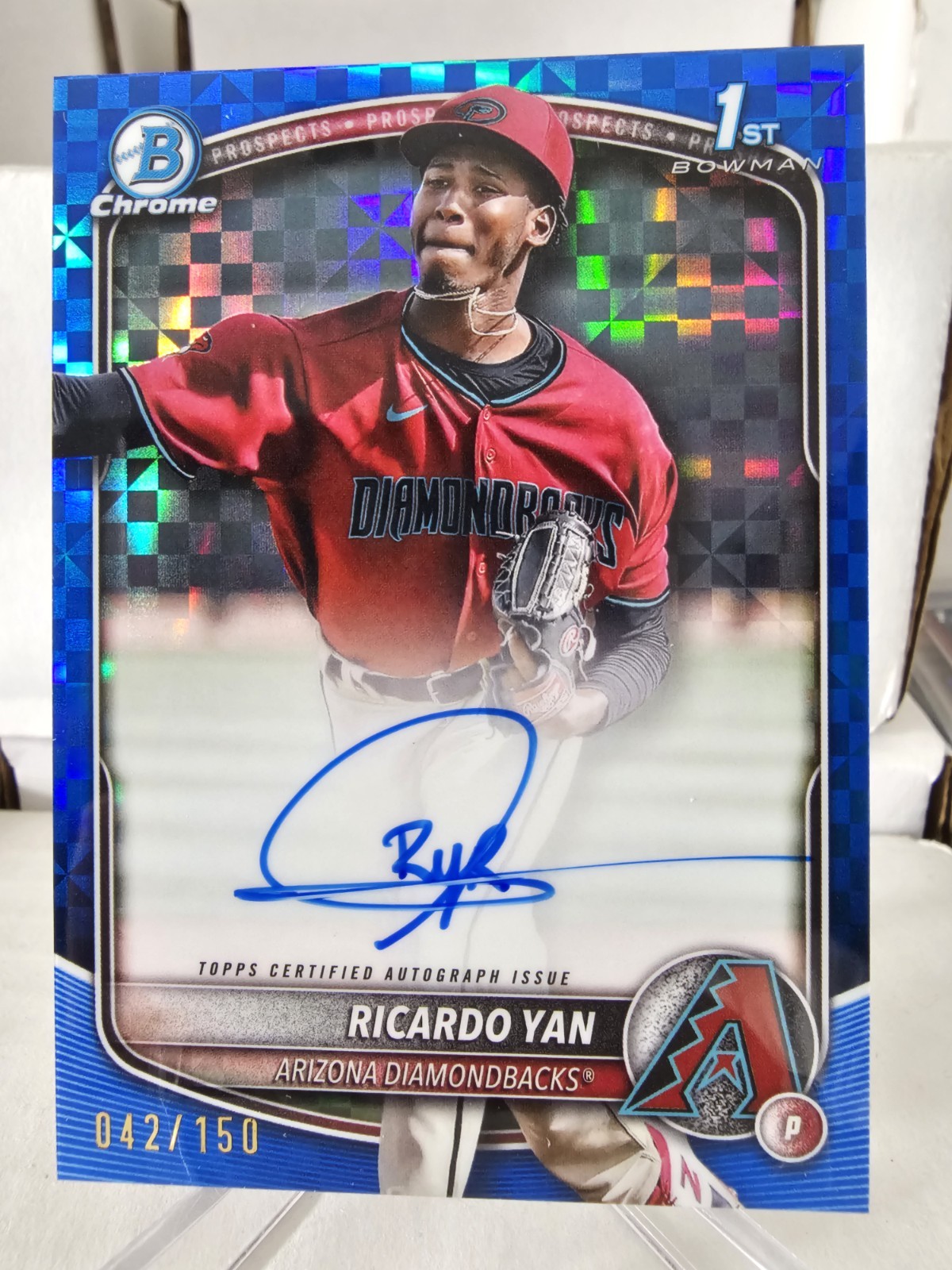 RICARDO YAN 2025 BOWMAN CHROME 1ST BLUE X-FRACTOR AUTOGRAPH AUTO /150 Q5190