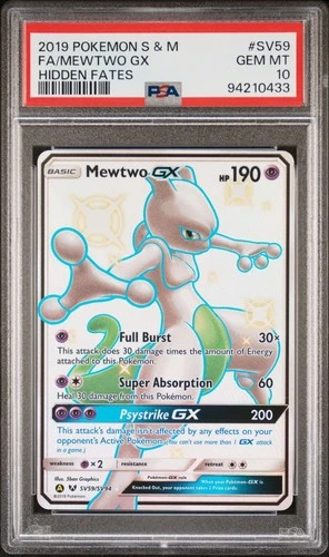 New Listing2019 POKEMON SUN & MOON HIDDEN FATES #SV59 FULL ART/MEWTWO GX PSA 10