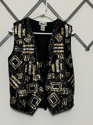Effeci Prom Vest 90s Vintage Small Gold Black Sequin Dapper Formal wlw Unisex