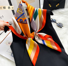 100 Silk Mulberry Wrap Shawl Square Orange horse Print Bandanna Scarf 90X90cm