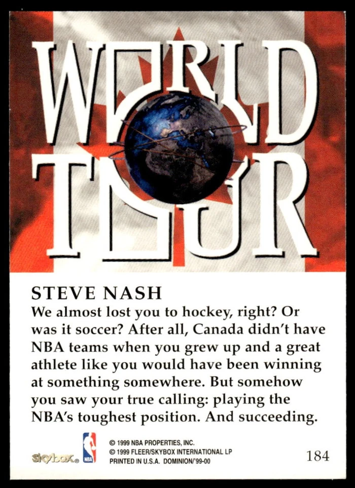 1999-00 Skybox Basketball Dominion Steve Nash #184 Dallas Mavericks - Image 2 of 4