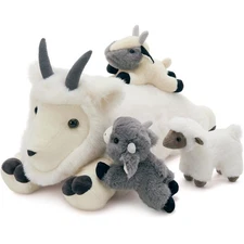 4Pcs Giant Goat Plush Toy, 17.7" Soft Mother Goat Stuffed Animal with 3 Cute ...