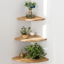 Corner Shelves, Floating Corner Shelf, Set of 3 Solid Oak Wood Corner Wall Sh...