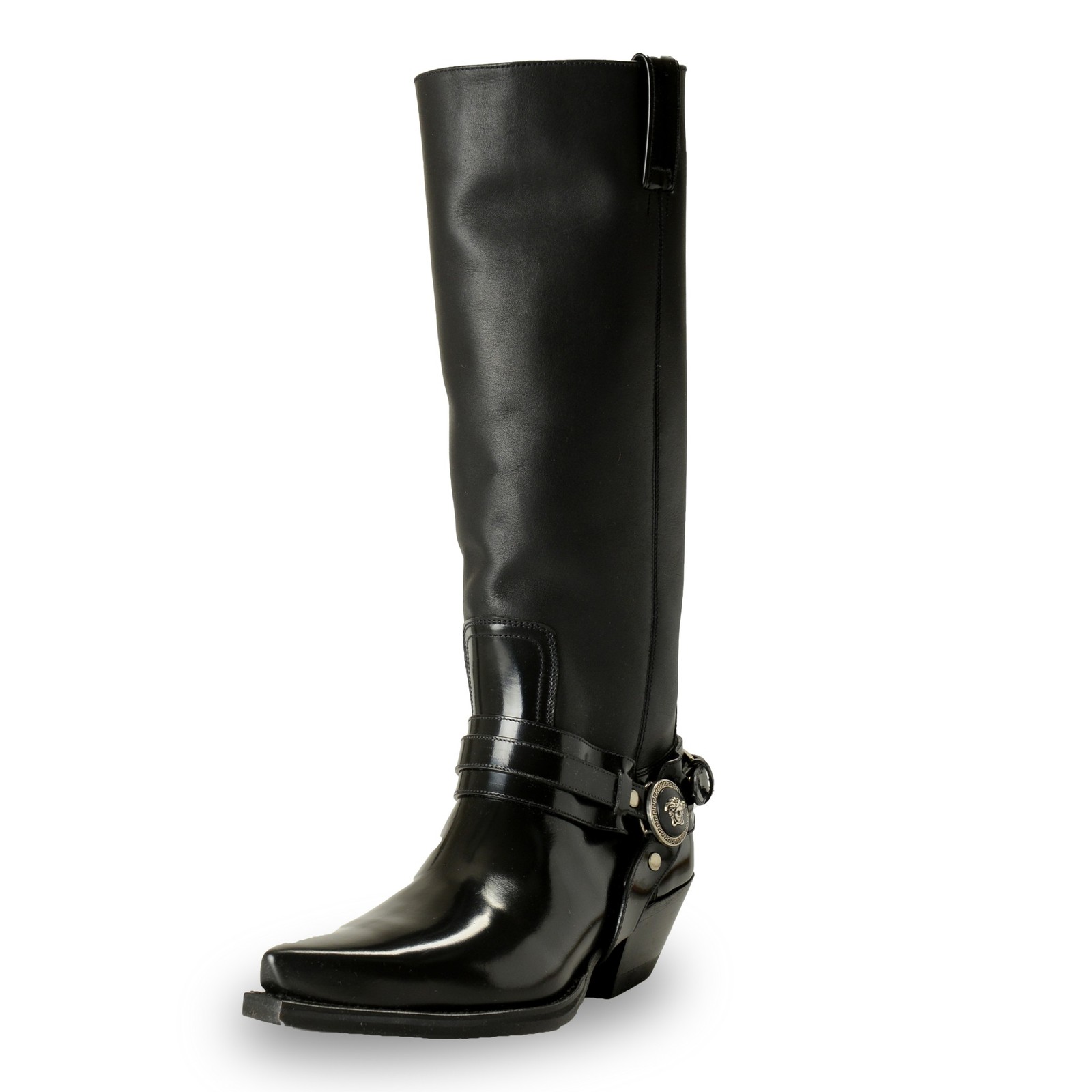 Versace Womens Leather Silver Medusa Heeled Cowgirl Boots Shoes US 7 IT 37 148390₽