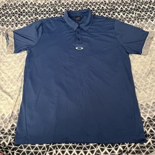 Y2K Oakley Polo Shirt XL Blue Performance Fit Center Logo Sport Golf Breathable