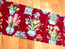 Table runner, red with bright flowers, liner on the back, handmade, 14 x 52