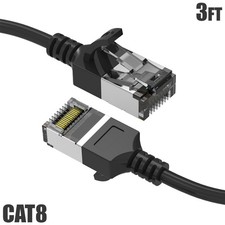 3FT Cat8 RJ45 Network Ethernet U/FTP Shielded Patch Cable Slim Cord 30AWG Black