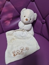 DOUDOU ET COMPAGNIE OURS BIO BLANC MOUCHOIR COEUR FLEUR MARRON 