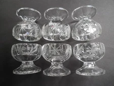 6 Vintage Octagon Star Cut Footed Glass Salt Cellars /  Dips  1  5/8" x 1  5 /8"