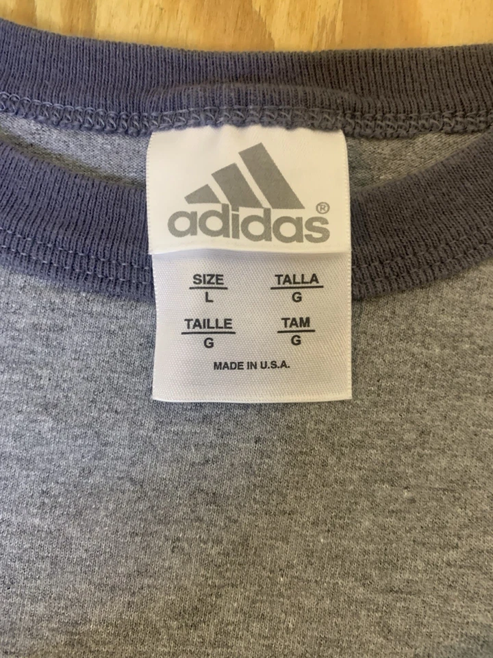 Винтажная футболка реглан 90-х Adidas Yankees сделано в США серая синяя рукав 3/4 L MLB - Изображение 3 из 4