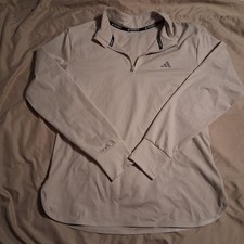 Adidas Golf Lightweight 1/4 Zip Pullover Womens Beige Long Sleeve Key Pocket