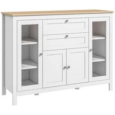 47" Modern Kitchen Buffet Storage Cabinet w/ Drawers & Adjustable Shelves, White