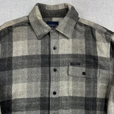 Vintage Y2K Nautica Jeans Heavy Flannel Shirt Jac Mens Large Gray Plaid Shacket