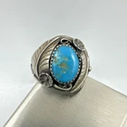 Vtg Navajo Old Pawn Sterling Silver Turquoise Men’s Ring Sz 12.5 Gorgeous Detail