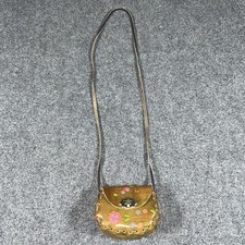 Leather Small tooled Bag Boho Flowers Turn Lock Brown Stitched Mexico