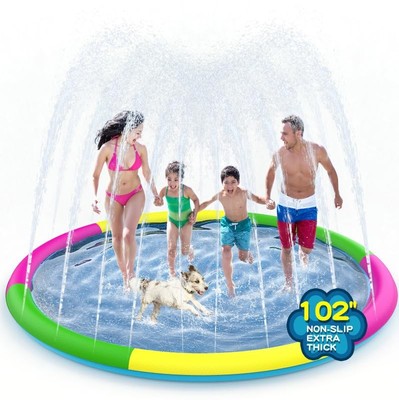 Non Slip Splash Pad for Kids and Dogs, 102'' Extra Large Splash Pad Outdoor S...