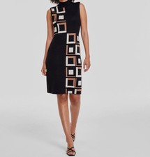 Anne Klein Women's Black Printed Mock Neck Sleeveless Sweater Dress Size L