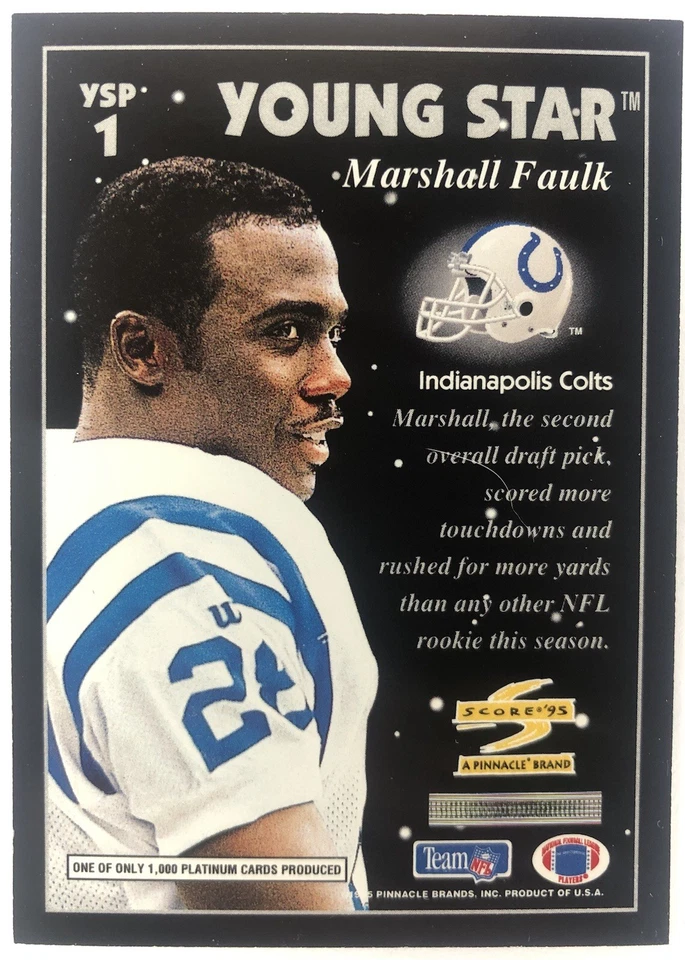 1995 Score Young Stars Marshall Faulk #YSP1 Platinum- **Impresión corta/1000** Foto 2 de 2