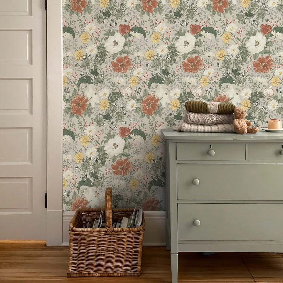 Papel pintado floral rústico vintage Simon&Siff 17,3"x118" papel de contacto pelar y pegar Foto 4 de 4