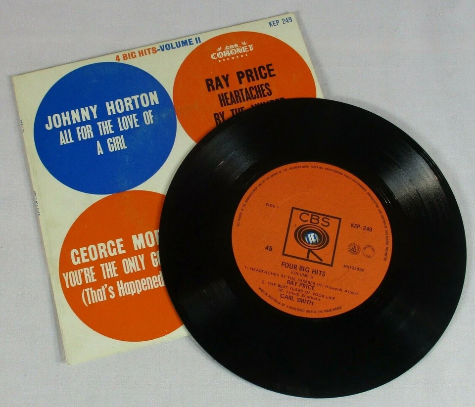 JOHNNY HORTON RAY PRICE 4 BIG HITS VOL.4  HEARTACHES BY NUMBER 7"AUS VINYL 45RPM - Image 3 of 3