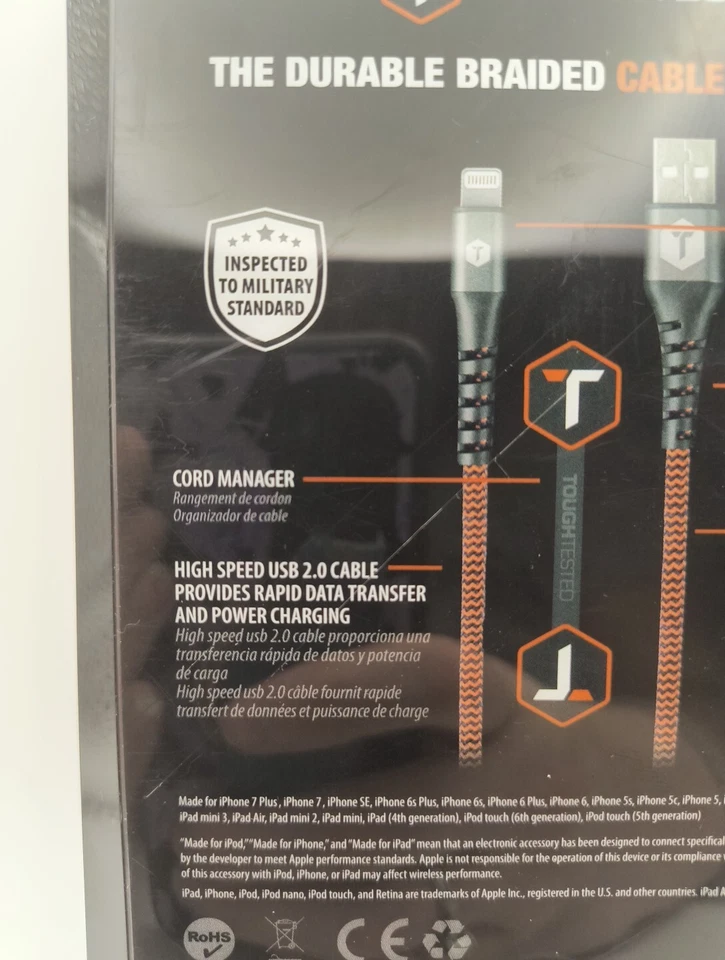 ToughTested 6ft 4mm Durable Braided IPHONE Cable - Brand New - Image 3 of 4
