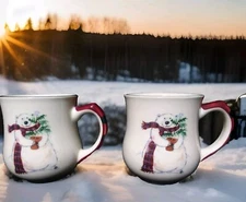 2 PFALTZGRAFF Perennials Snow Bear Holiday  Cups  16oz  4"H x 3.5"  NEW!!