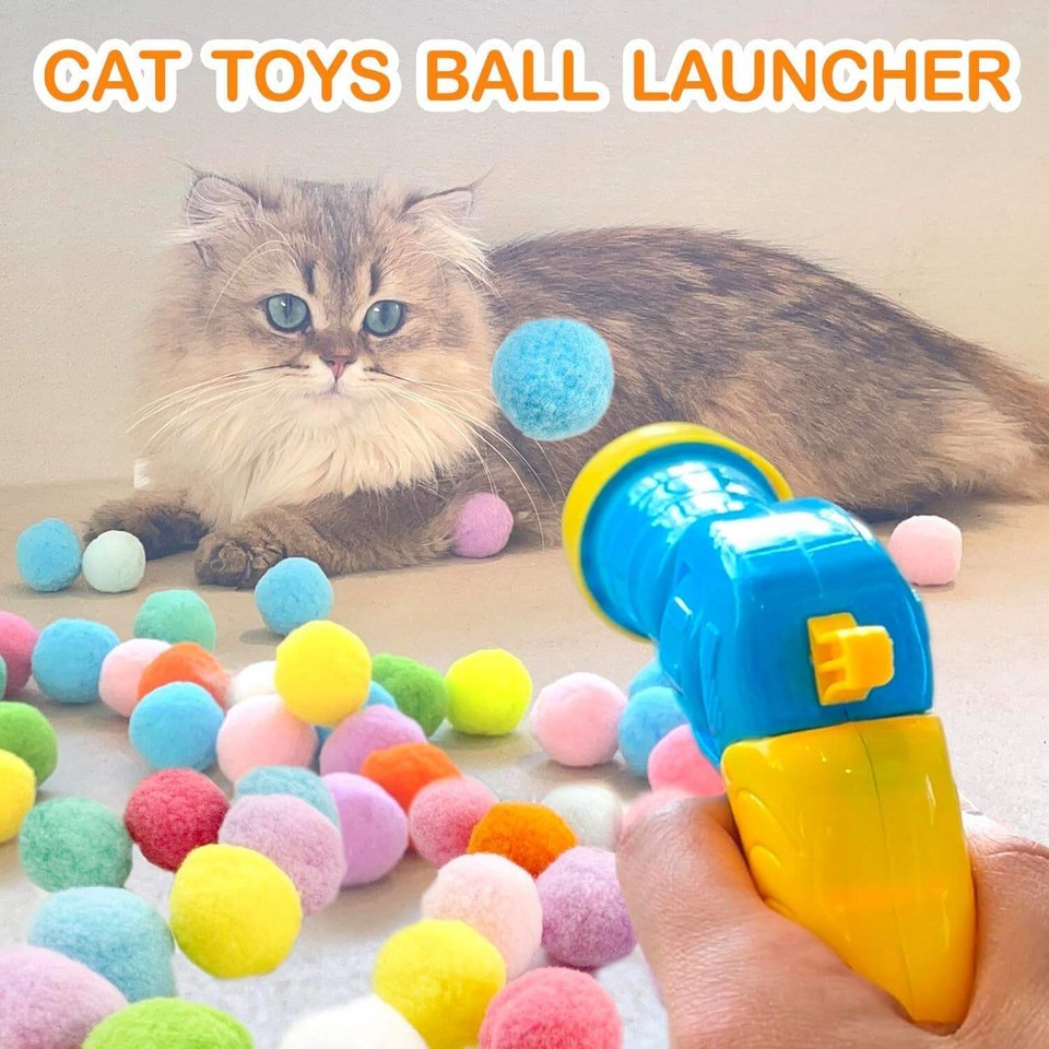 31Pcs Cat Ball Toy Launcher Gun, Cat Balls Fetch Toy, 30Pcs Plush Fuzzy