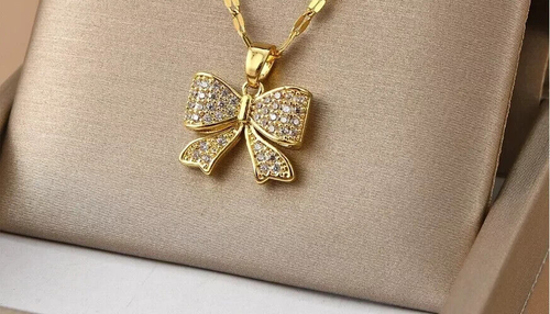 1Ct Round Cut Real Moissanite Women's Bow Pendant 14K Yellow Gold Plated Silver - Picture 3 of 3