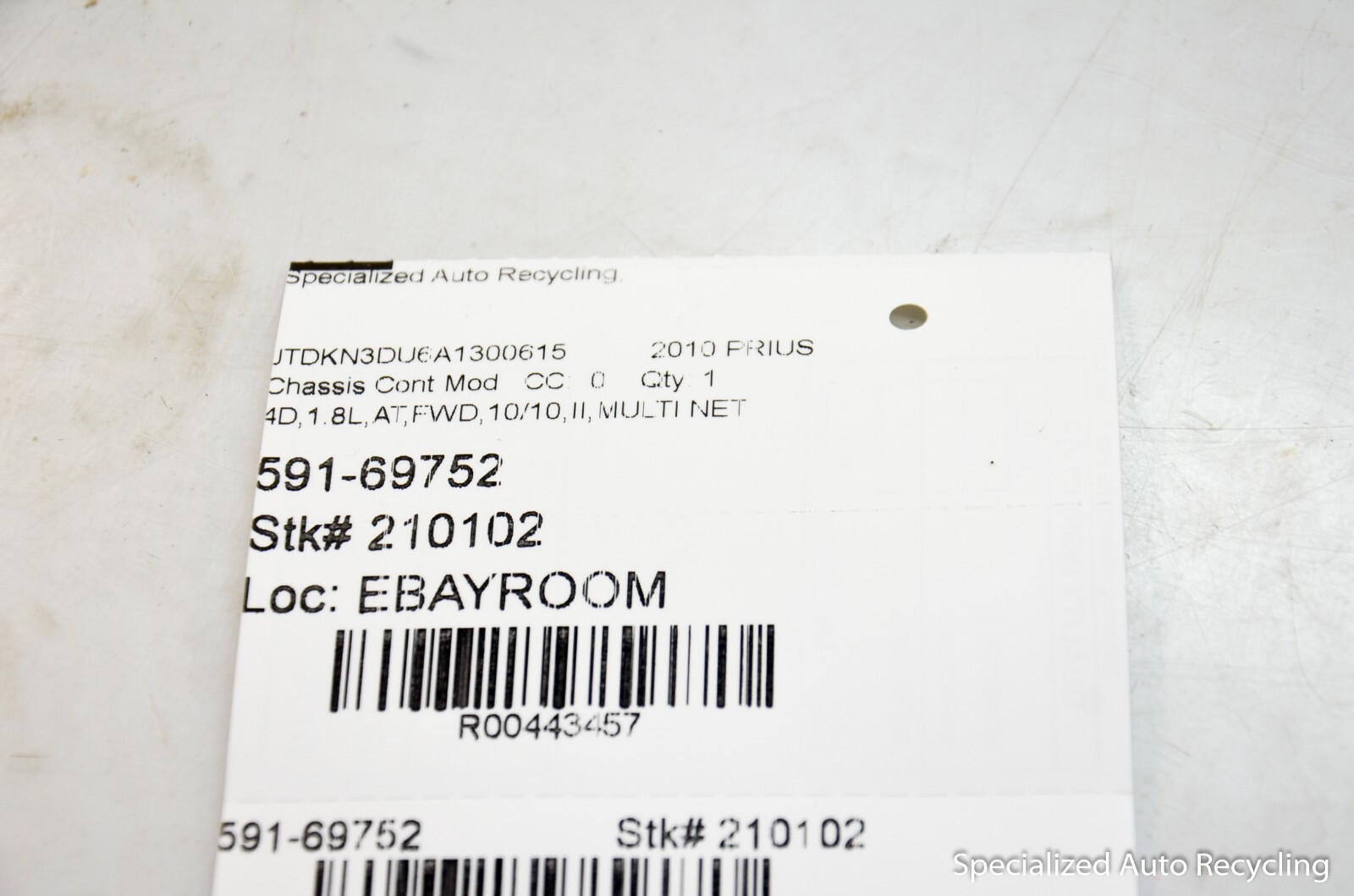 2010 Toyota Prius Multiplex Network Chassis Control Module OEM #89221-47120