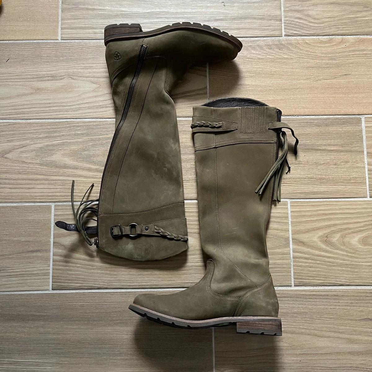 ARIAT Alora Boots Women s SIZE 10 Olive Green Suede Leather Slip On ZIp