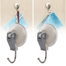 2x Heavy Duty Lever Suction Cup Hooks Bathroom Kitchen Holder Sucker 2kg Hanger