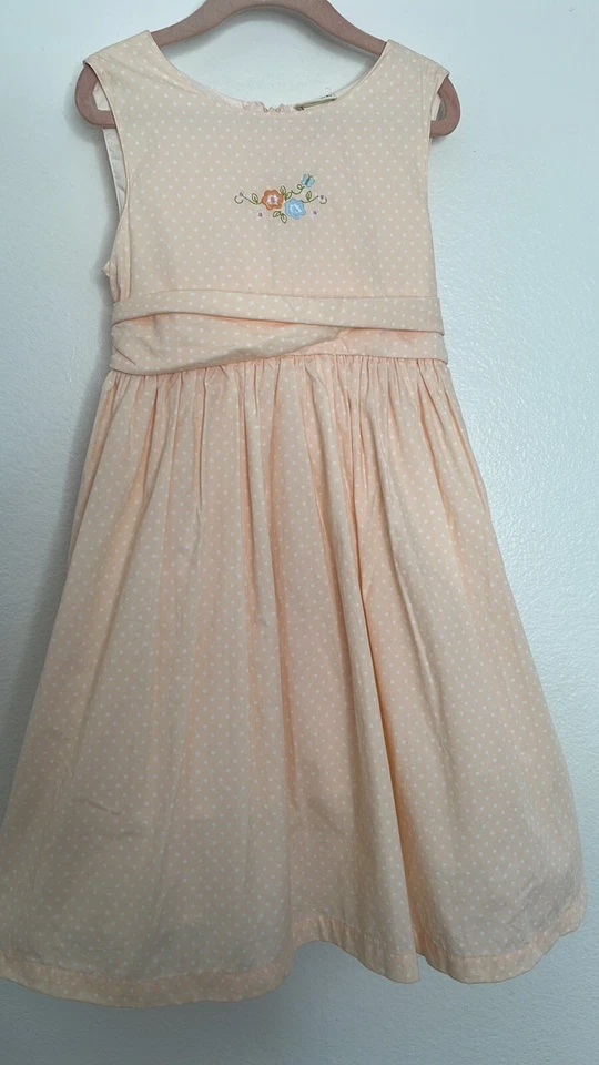 Vestido Laura Ashley Melocotón Blanco Lunares Bordado Volantes Forro 5 Niñas Foto 3 de 4