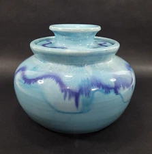 Dryden Pottery Handmade Ovenware Covered Dish Ozark Frontier Blue Drip Glaze