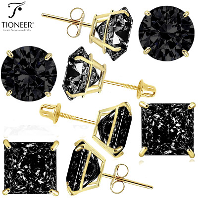 #ad #ad 14K Gold Round Square Black Cubic Zirconia Push Screw Back Stud Earrings 2mm 8mm $57.46